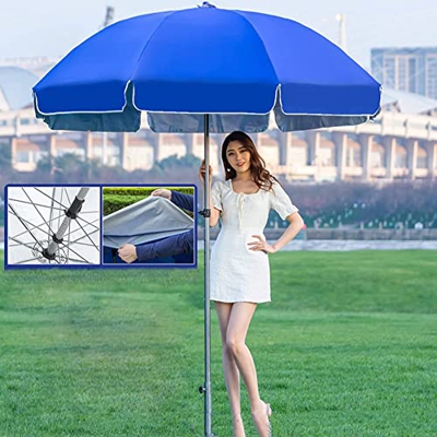 JRZTC Sombrilla de 8 pies/2,4 m para Patio, sombrilla de Mercado, sombrilla de Mesa en Azul, Resistente al Agua/protección UV, para césped/jardín/Lado