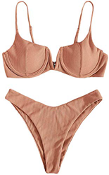 CheChury Moda Bikini de Dos Piezas para Mujer Correa Ajustable Push Up Aros Bañador Sexy Diseño Frontal en V Raya Color Sólido Ropa de Playa características