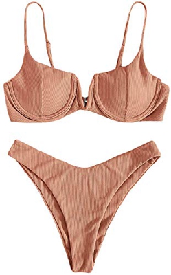 CheChury Moda Bikini de Dos Piezas para Mujer Correa Ajustable Push Up Aros Bañador Sexy Diseño Frontal en V Raya Color Sólido Ropa de Playa