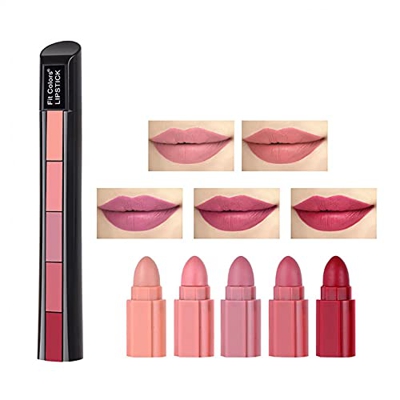 Amaeen Lápiz Labial Mate 5 En 1 Lápiz Labial de Terciopelo Labios Hidratantes Todo el Día Lápiz Labial Multicolor Nude