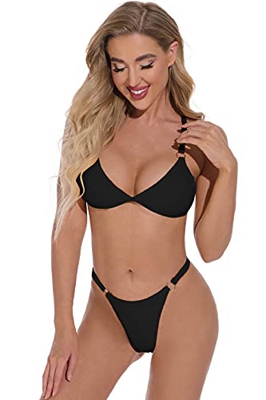 heekpek Bikinis Mujer Conjunto de Bikini Sexy Ajustable Copa Triangular Bikinis Brasileños Tanga Mujeres Dos Piezas Bikini Set Traje De Baño con Hebil