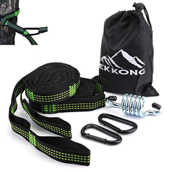 EKKONG Correas de Hamaca, 500 kg de Capacidad de Carga (300 x 2.5cm) 2 Piezas, 15 bucles Ajustables, 2 Mosquetones y 1 Resorte de Acero Adapta a Todas características