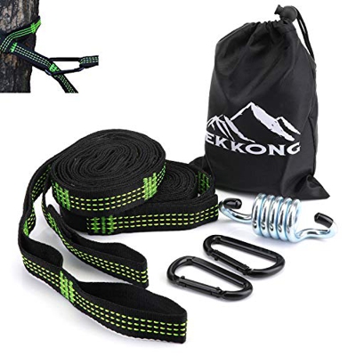 EKKONG Correas de Hamaca, 500 kg de Capacidad de Carga (300 x 2.5cm) 2 Piezas, 15 bucles Ajustables, 2 Mosquetones y 1 Resorte de Acero Adapta a Todas