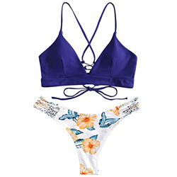 Conjunto de bikini Zaful para mujer compuesto por dos piezas con sujetador ajustable en la espalda y efecto realzador, escote triangular y estampado d características
