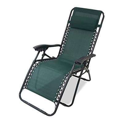 Todeco Relajante Textileno Jardín, Silla Plegable de Gravedad Cero, 165 x 112 x 65 cm, Verde, con Almohada, Textilene, Carga máxima: 100 kg, Material: