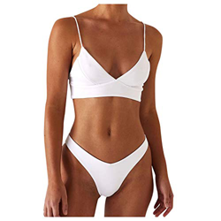 2021 Nuevo Mujer Trajes de Baño Bikini Mujer Dos Piezas Moda Ropa de Playa Conjunto de Bikinis Color sólido Sexy Tanga de Cintura Baja Bikini Tankinis en oferta