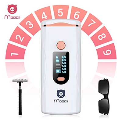 Moocii Dispositivo de depilación IPL con gafas protectoras y maquinilla de afeitar 1000000 destellos, 2 modos de flash y 5 intensidad de luz para axil