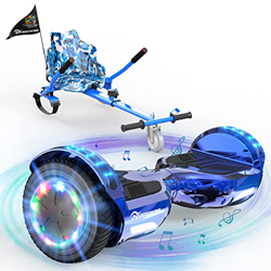 EVERCROSS Hoverboards con Asiento Patinete de autoequilibrio con Hoverkart 6.5 "Hover Scooter Board Altavoces Bluetooth y LED Go Kart Regalo Ideal par características