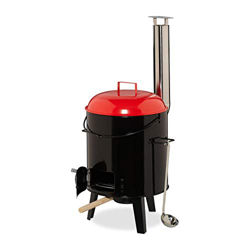 Relaxdays Barbacoa Portátil con Olla, Esmaltada, Parrilla con Recipiente Guisos, 14 litros, para Acampada, Rojo y Negro en oferta