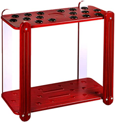 Tenedor de la piscina grande de 18 palitos, rack de cue de la piscina de madera roja con almohadillas de círculo de goma, para sala de juegos, bar, sa en oferta