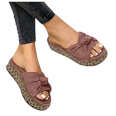 Sandalias Vestir Zapatillas Plataforma Estampado Leopardo para Mujer Sandalias Lazo Moda Verano Zapatos CóModos para Caminar Ocio Al Aire Libre