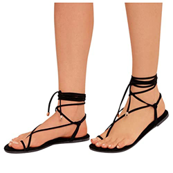 Sandalias Mujer Verano 2021sandalias Planas De Punta Abierta con Cordones para Mujer Sandalias Romanas De Espiga en oferta