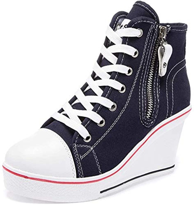 Siphly Zapatillas de lona cálidos con cuña para mujer, altura de tacón, 7 cm, color negro, blanco, rojo, azul oscuro, 35-43, color, talla 38 EU