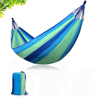 DIKARIYA Hamaca para exterior, hamaca de viaje, camping, algodón, para varias personas, para exterior, interior, jardín, hamaca, 2 mosquetones, 2 corr