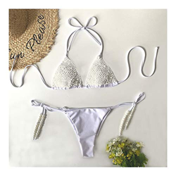 MADONG traje de baño con tanga de perlas sexy bikini Blanco blanco M precio