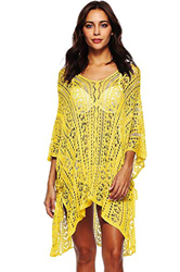 UMIPUBO Mujer Ropa de Baño Crochet Vestido de Playa V Cuello Camisolas y Pareos Bikini Cover up (Amarillo) en oferta