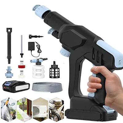 Limpiador de alta presión con batería para riego, limpieza y desinfección, mini pistola de espuma para lavado de coches, batería de 21 V/2,0 Ah, máx. 