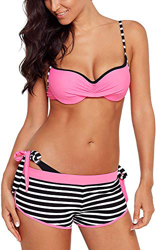 CheChury Mujer Conjuntos De Bikini Cuello Hálter Push up Trajes de Baño de Tres Piezas con Bañador Natacion Shorts Tangas Retorcido Bikini para Damas características