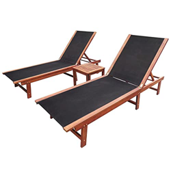 Tumbona: Dimensiones totales: 200 x 66 x 34 cm (Largo x Ancho x Alto) Tumbona con mesita 2 Unidades Madera Maciza Acacia y textileneMobiliario Muebles en oferta