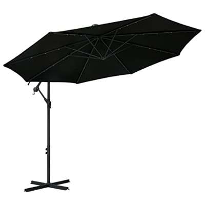 Beyamis Sombrilla voladiza con Luces LED y Poste Acero Negra 300 cm