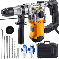 VEVOR Martillo Perforador 1050W, Taladro Percutor Eléctrico 4 Funciones, 6.5J Martillo Ligero Combi 9.5A 26mm con 6 Velocidades 0-850RPM, Incluyendo C características
