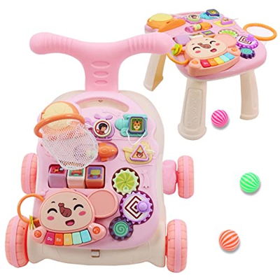 QDRAGON Correpasillos Bebe 1 año, Correpasillos Andandín 2 en 1, Regulador de Velocidad, Andador Bebé Interactivo Plegable, Rosa