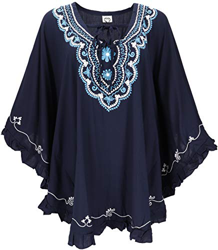 GURU SHOP Poncho hippie bordado, túnica, caftán, vestido de playa, talla grande, para mujer, gris, sintético, talla única, blusas y túnica, ropa alter en oferta