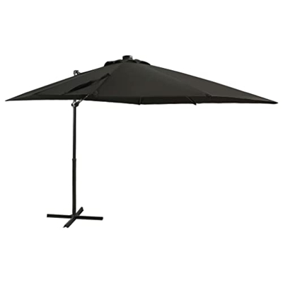 Beyamis Sombrilla voladiza con Poste y Luces LED Negro 250 cm