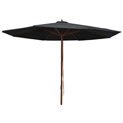Beyamis Sombrilla de jardín con Palo de Madera Negro 350 cm