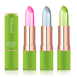 Petansy 3 paquetes de lápiz labial Aloe Vera, crema hidratante para labios de larga duración nutritiva bálsamo labial mágico cambio de temperatura de  características