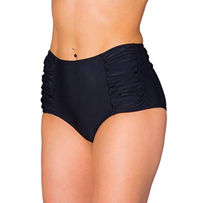 Aquarti Bragas de Bikini Talle Alto y Frunce Lateral - Mujer, Negro, 48