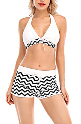 Voqeen Bikini Push up Mujeres Trajes de Baño Bañador de Conjunto de Sujetador Acolchado Bikini para Mujeres Halter Cuello Bikini (Blanco, L)