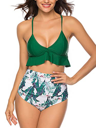 Voqeen Trajes De Baño De Dos Piezas para Mujer De Cintura Alta con Volantes Y Volantes con Cuello En V, Traje de Baño con Control De Barriga, Conjunto precio