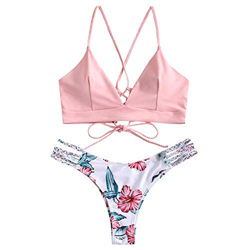 CheChury Conjunto de Bikini con Estampado de Girasol Moda Mujer 2021 brasileños Push Up Traje de bañode Dos Piezas con Encaje Trenzado precio