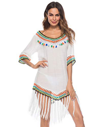 Traje de baño de Mujer Falda de Playa de Ganchillo Top Poncho de Punto Bikini Bikini de Camuflaje de Verano(white-P1870) en oferta