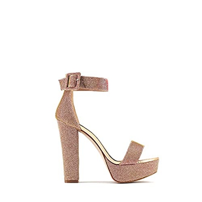 Modelisa - Sandalia Tacón Ancho Con Plataforma Hebilla Pulsera Tobilla Mujer (Champan, numeric_37)