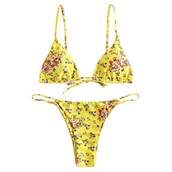Bikini sexy para mujer, tanga con bordado de flores, tirantes finos, ajustable, desmontable, traje de baño clásico deportivo para la playa, amarillo,  precio