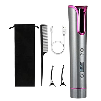 Bexdug Rizador Automático, Varita para El Cabello, Rizador De Cabello Automático Inalámbrico con Temporizador LCD, Rizador De Cabello De 4 Temperatura