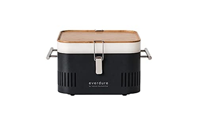 Everdure by Heston Blumenthal Cube - Barbacoa de carbón portátil, 31,8 x 38,4 x 22,4 cm, incluye tabla de cortar, color: antracita
