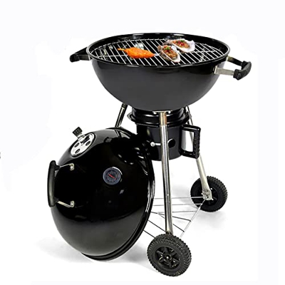 Barbacoa de carbón vegetal con tapa, diámetro de 47 cm, para camping o jardín