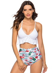 Voqeen Bikinis Mujer Push Up Bikini Talle Alto con Impresión Traje de Baño Mujer con Volantes Sexy Ropa de Playa Bañador de Dos Piezas Conjuntos de Bi características