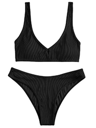 ZAFUL - Bikini Acolchado para Mujer, con Cuello en V Texturizado, Bikini de Corte Alto características