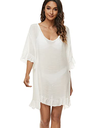 heekpek Vestido Playa Vestir Bikini Manto Traje De Baño Blusa De Gasa Mujer Ropa Pareos Cover up Top De Media Manga Protector Solar Falda Suelto Volan en oferta