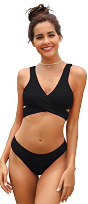 SHEKINI Mujer Traje de Baño Dos Piezas Acolchado Sexy Halter Ajustable Twisted Bikini Top Bañador Dos Piezas Triángulo Liso Ruché Bikini Bottoms (M, N