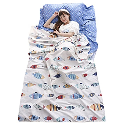 TRIWONDER Saco de Dormir Ligero Pórtatil Sábanas de Viajar para Excursiones Viajes Hotel Albergues Camping para 1/2/3 Personas Unisex (Azul Claro, S -