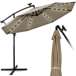tillvex 300 cm Sombrilla Excentrico con 32 Luces LED Solar | Parasol para Terraza Jardín Balcón Patio | con Manivela y Base en Cruz, giratorio 360º, P precio