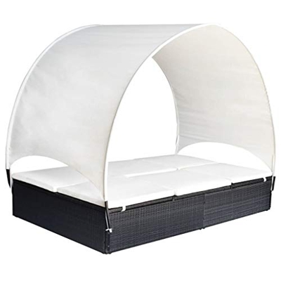 vidaXL Tumbona de mimbre de polietileno para 2 personas, color negro