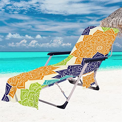 Zhuzhugege Tumbona Toalla de Playa Estampado de geometría Bohemia Toallas de Tumbona portátiles con Bolsillos Secado rápido para Piscina Vacaciones al