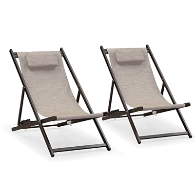 PURPLE LEAF Tumbona plegable de aluminio para jardín, juego de 2 sillas de playa plegables de 6 posiciones, respaldo ajustable, tumbona de playa con r