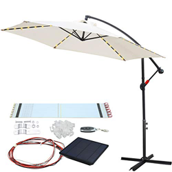 Sombrilla Swanew de aluminio, protección UV 40+, sombrilla con 48 ledes, iluminación solar para jardín, pabellón, soporte, altura regulable, plegable, precio